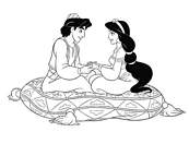 coloriage aladdin et jasmine sur coussin
